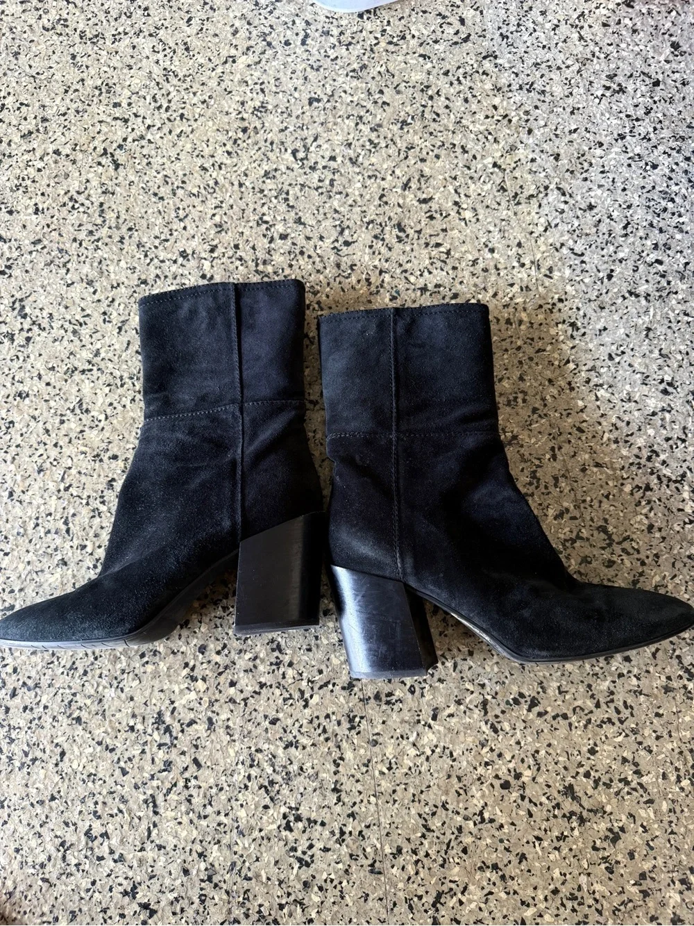 Aquatila black Suede Italian Leather Bootie Heeled Boots 10.5